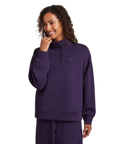 Reebok Women's Double Knit Cropped Half Zip Long-sleeve Sweatshirt In Purple
