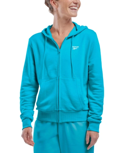 Reebok Women's French Terry Zip-front Hoodie In Bold Cyan