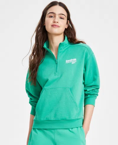 Reebok Women's Identity Brand Proud Quarter Zip Sweatshirt In Sport Green