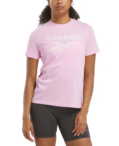 Reebok Women's Identity Cotton Big Logo T-shirt In Chalk Melange,dusk Purple