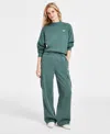 Reebok Womens Fleece Crewneck Sweatshirt Cargo Fleece Sweatpants In Black