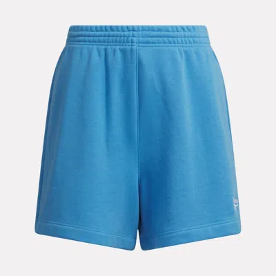 Reebok Women's Identity Small Logo French Terry Shorts 4" In Blue