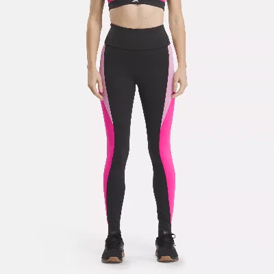 Reebok Women's Active Lux High-rise Colorblocked Tights In Black / Laser Pink