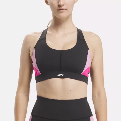 Reebok Women's Lux Racer Colorblock Bra In Black / Laser Pink