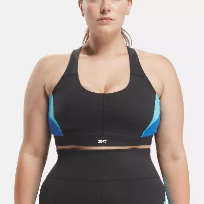 Reebok Women's Lux Racer Colorblock Bra (plus Size) In Black / Kinetic Blue