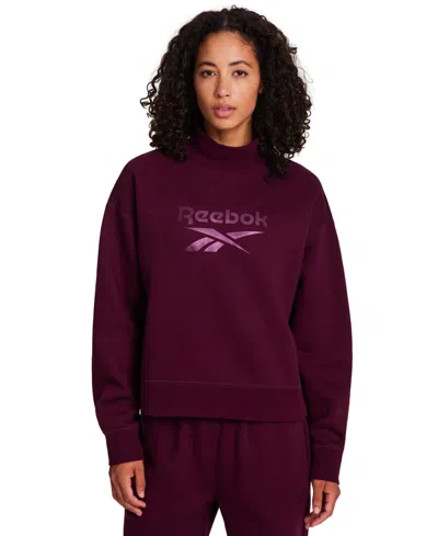 Reebok Women's Medium Vector Mock Neck Sweatshirt In Burgundy