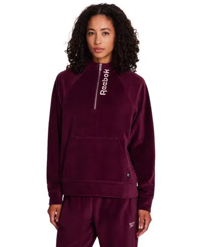 Reebok Women's New Heritage Velour Half Zip Collared Top In Brown