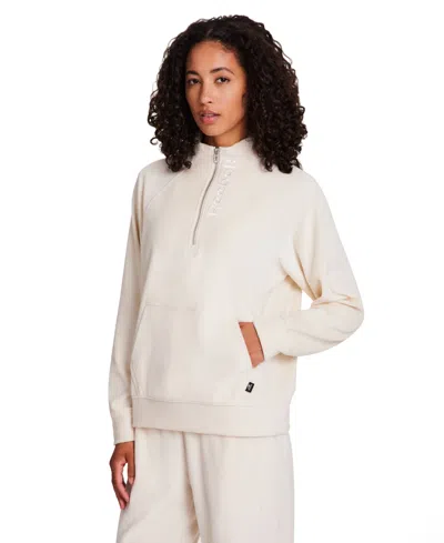 Reebok Women's New Heritage Velour Half Zip Collared Top In White