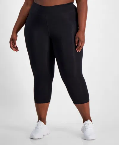Reebok Women's  Capri Leggings Black Cotton Identity Logo Pull On Fts384