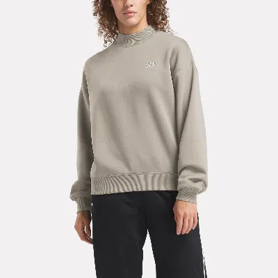 Reebok Women's Identity Cotton Fleece Mock Neck Sweatshirt In Moonstone