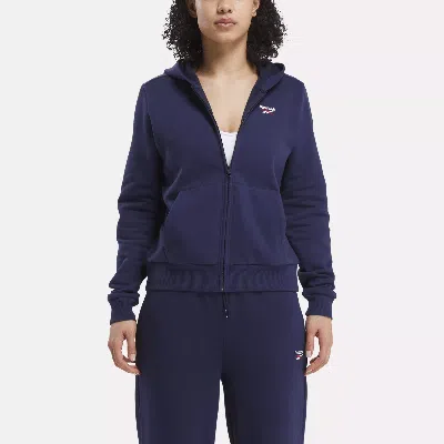 Reebok Women's  Identity Small Logo Fleece Full-zip Hoodie In Blue