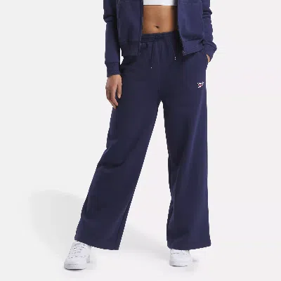 Reebok Women's  Identity Small Logo Fleece Wide Leg Pants In Blue