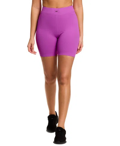 Reebok Women's Ribbed Solid-color 6" Bike Shorts In Pink