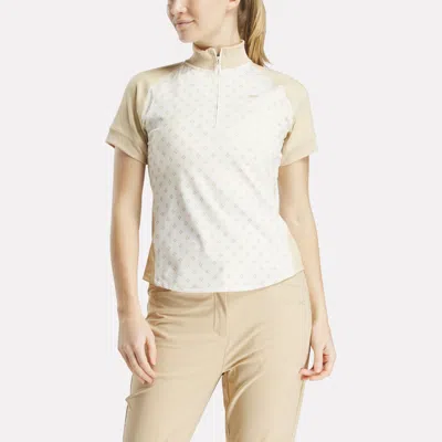 Reebok Women's Short Sleeve 1/4 Zip Mini Argyle Print Top In White
