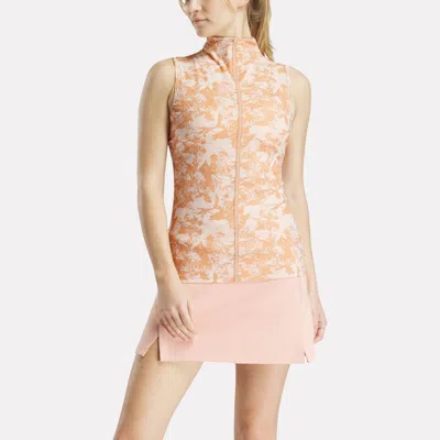 Reebok Women's Sleeveless Mock Neck Golf Top - Vector Abstract Print In Neutral