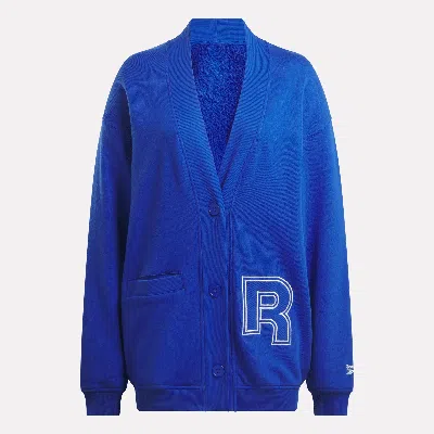 Reebok Women's Team Cotton Appliqued Initial Cardigan In Boundless Blue