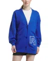 Reebok Women's Team Cotton Appliqued Initial Cardigan In Boundless Blue