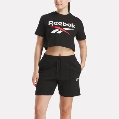 Reebok Women's Two-color Logo Crew Cropped Short Sleeve Tee In Black