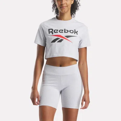 Reebok Women's Two-color Logo Crew Cropped Short Sleeve Tee In White