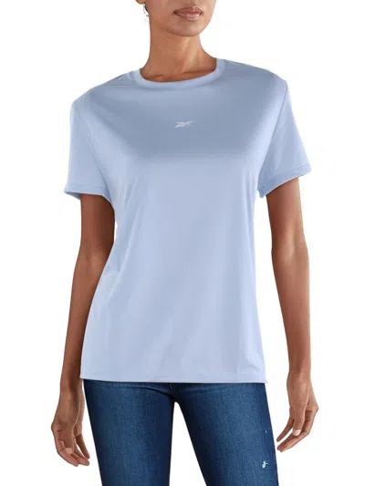 Reebok Womens Crewneck Logo Pullover Top In Blue