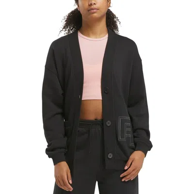 Reebok Womens Logo Long Sleeve Cardigan Sweater In Black