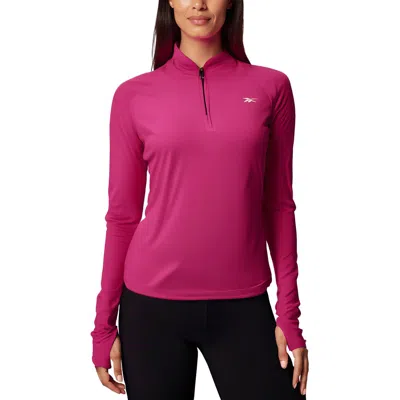 Reebok Womens Logo Polyester 1/2 Zip Top In Pink