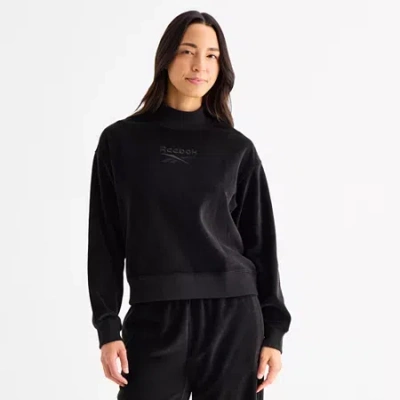 Reebok Womens Long Sleeve Velour Mock Neck Top In Black