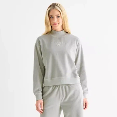 Reebok Womens Long Sleeve Velour Mock Neck Top In Gray