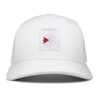 Reebok Woven Patch Vector Trucker Cap In White