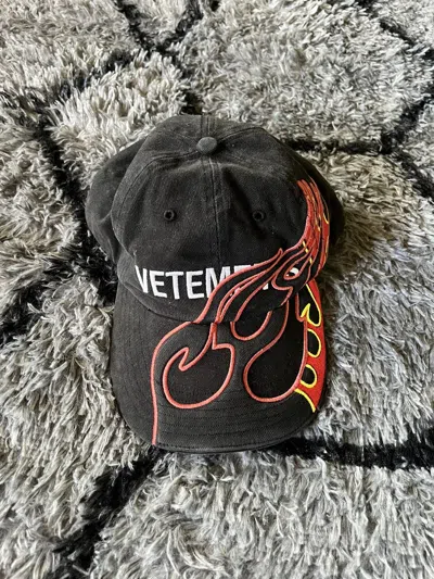 Pre-owned Reebok X Vetements Fw18 Flame Embroidered Hat In Black