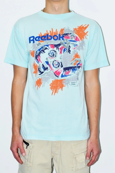 Pre-owned Reebok X Vintage 90's Reebok Technology Big Logo Spellout Blue Shirt In Turquoise