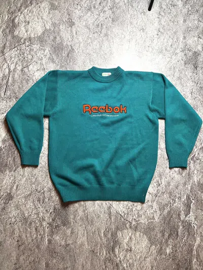 Pre-owned Reebok X Vintage Reebok Big Logo Japan Style Y2k Knit Sweater In Light Green