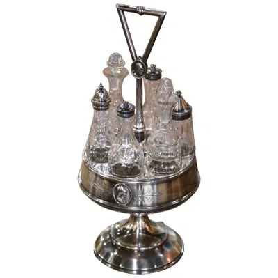 Pre-owned Reed & Barton 19th Century  Silver-plated Cruet Set With Six Crystal Bottles