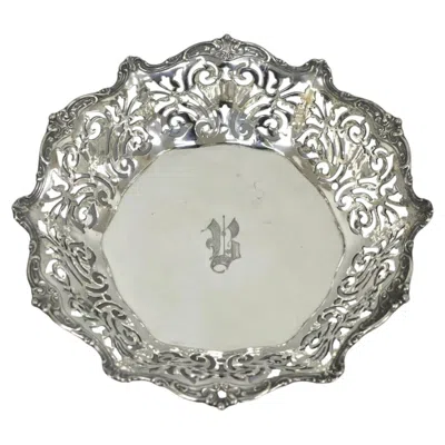 Pre-owned Reed & Barton Antique  Reticulated Silver Plated Trinket Dish Bowl "b" Monogram