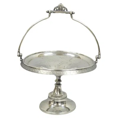 Pre-owned Reed & Barton Antique  Victorian Silver Plated Pedestal Brides Basket W/ Handle