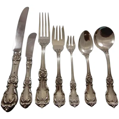 Pre-owned Reed & Barton Burgundy By Reed And Barton Sterling Silver Flatware Set 12 Dinner Service 84 Pc In Red