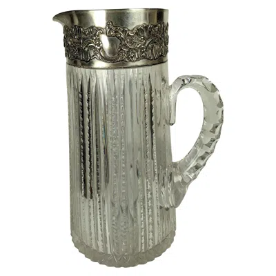 Pre-owned Reed & Barton Edwardian Sterling Trimmed Cut Crystal Pitcher In Silver