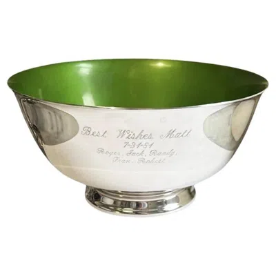 Pre-owned Reed & Barton Engraved  Silverplate Revere Bowl With Green Enamel Interior - 1981