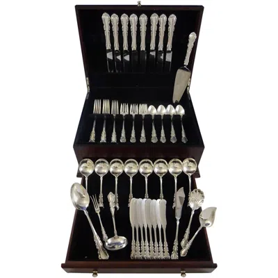 Pre-owned Reed & Barton Georgian Rose By  Sterling Silver Dinner 8 Flatware Set 55 Pieces In Red
