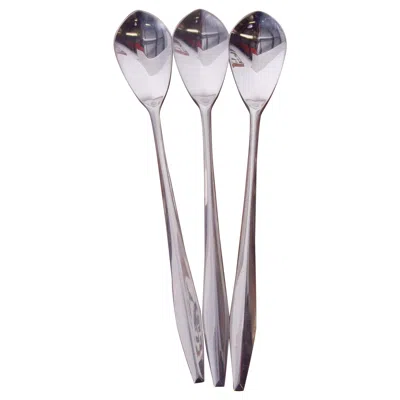 Pre-owned Reed & Barton Gio Ponti Italian Stainless Diamond Flatware Set Three Long Ice Tea Spoons 1958 In Gray