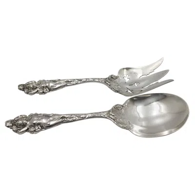 Pre-owned Reed & Barton Old Sterling Silver Salad Set In Love Disarmed Art Nouveau Pattern