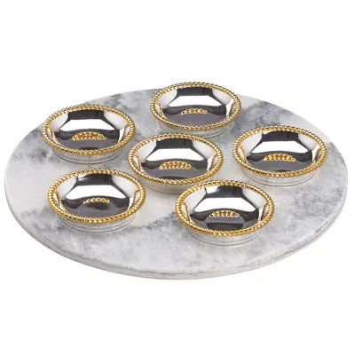 Reed & Barton Roseland Seder Plates With Marble Slate In Gray;gold