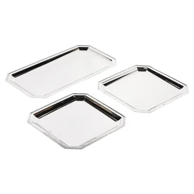 Pre-owned Reed & Barton Set Of Three Reed And Barton Silver Plate Trays With Hand-hammered Detailing