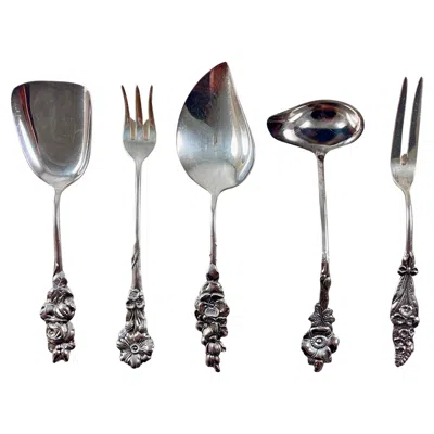 Pre-owned Reed & Barton Silver Plate Harlequin Rose Condiment Set, 5 Pieces In Red