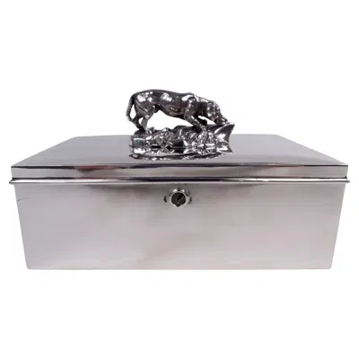 Pre-owned Reed & Barton Sterling Silver Cigar Box With Hound Dog Finial