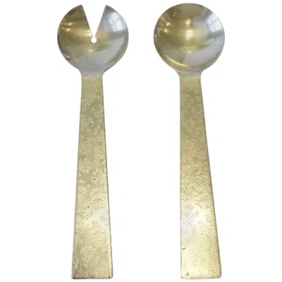 Pre-owned Reed & Barton Swid Powell Postmodern Serving Spoon Set In Silver