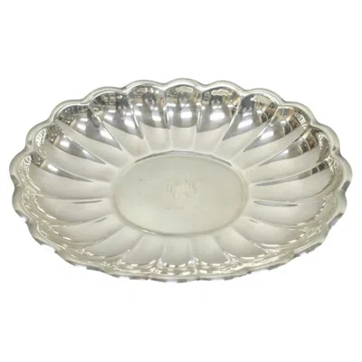 Pre-owned Reed & Barton Vintage  "holiday" Scalloped Oval Serving Platter Tray W/ Monogram In Silver