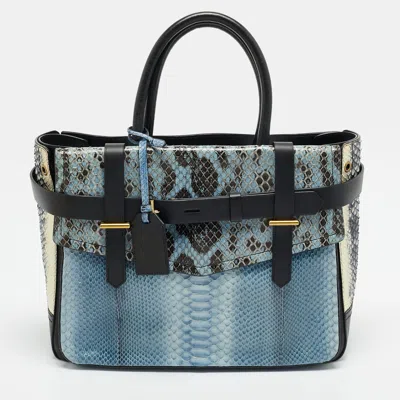 Pre-owned Reed Krakoff Boxer Ii Two Tone Blue Python And Leather Tote
