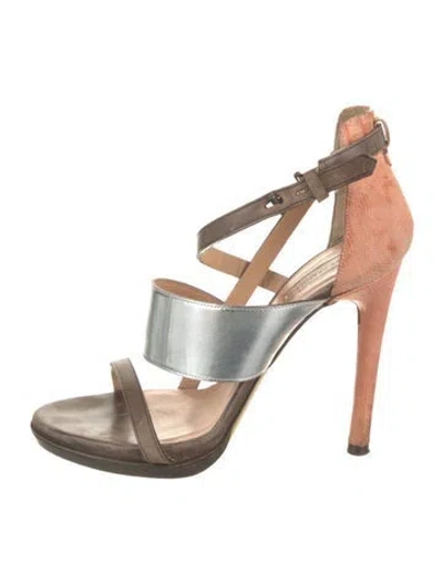 Pre-owned Reed Krakoff Leather Animal Print Slingback Sandals In Silver