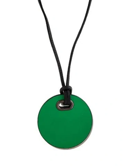 Pre-owned Reed Krakoff Leather Disc Pendant Necklace, 32" In Black/green/neutrals